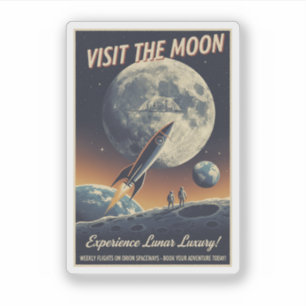Besuchen Sie den Mond - Retro-Reiseposter Aufkleber