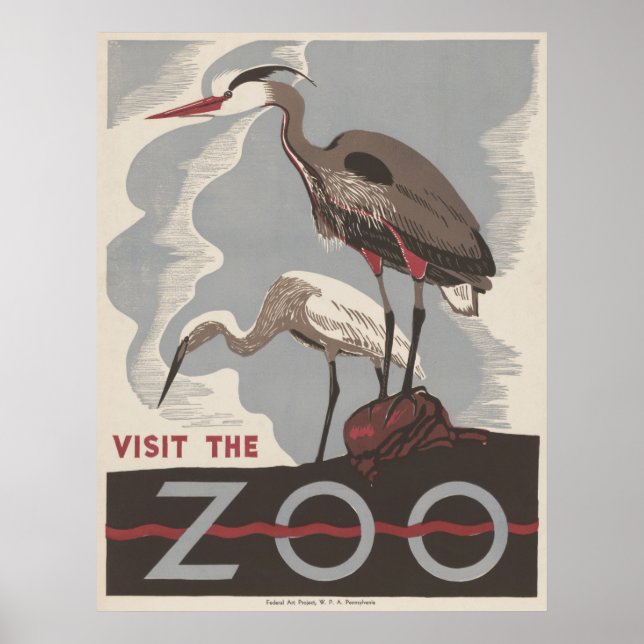 Besuchen Sie den Zooheron Vintag WPA Poster (Vorne)
