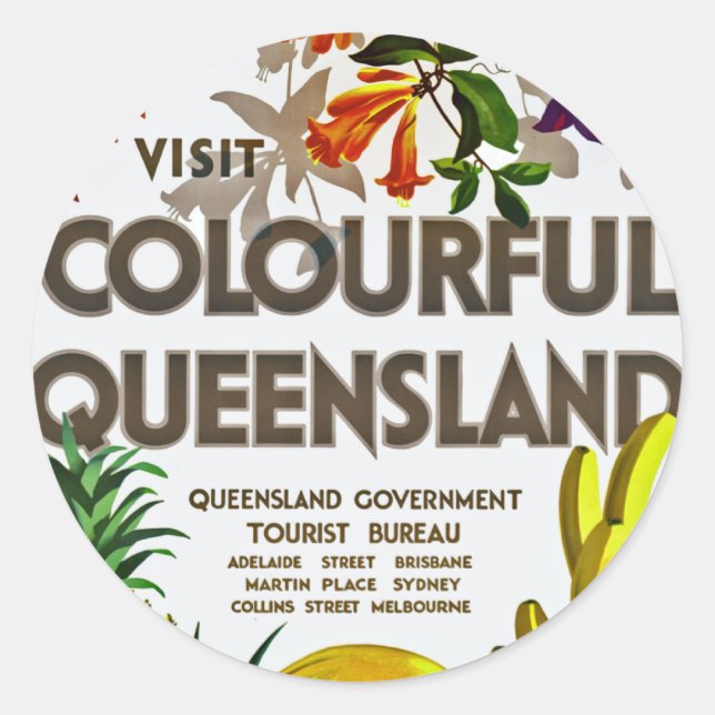 Besuchen Sie die farbenfrohe Queensland Runder Aufkleber (Vorderseite)