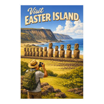 Besuchen Sie die Osterinsel - Vintage-Reiseposter
