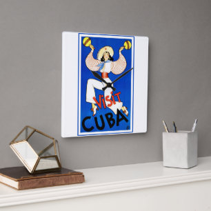 Besuchen Sie Havanna, Kuba, Vintage-Reiseposter Ma Quadratische Wanduhr