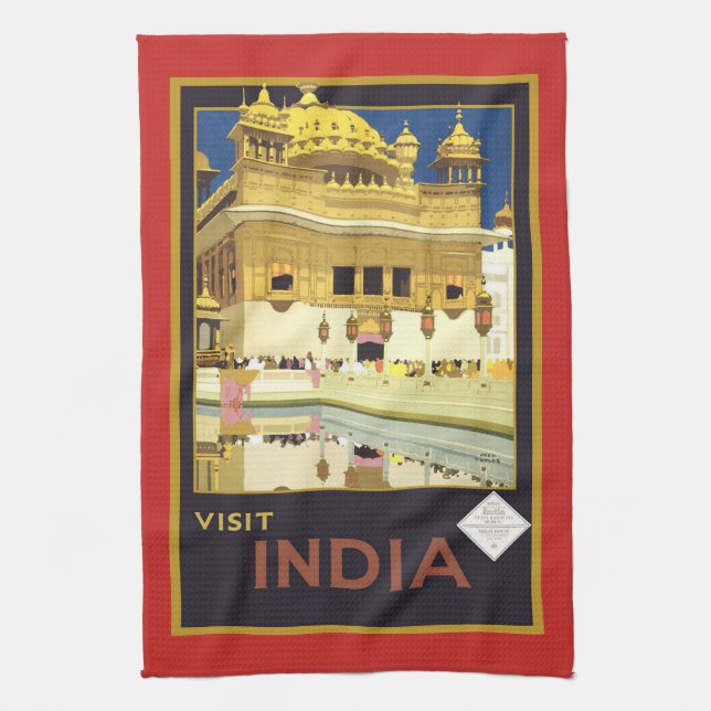 Besuchen Sie India Vintage Poster Geschirrtuch (Vertikal)