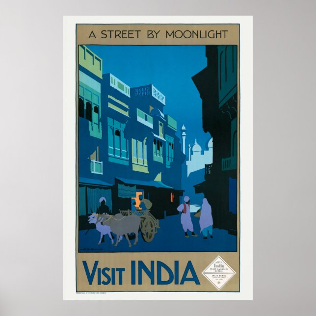 Besuchen Sie Indien A Street by Moonlight Travel P Poster (Vorne)