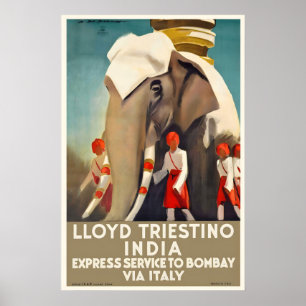 Besuchen Sie Indien Bombay Elefant Vintage Reisepl Poster