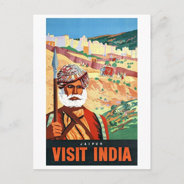 Besuchen Sie Indien, Jaipur, den Mann auf Wache. Postkarte (Vorderseite)