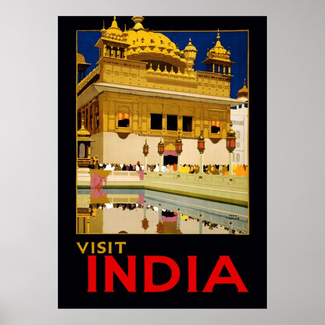Besuchen Sie Indien Reiseplakat Vintage Kunst Poster (Vorne)