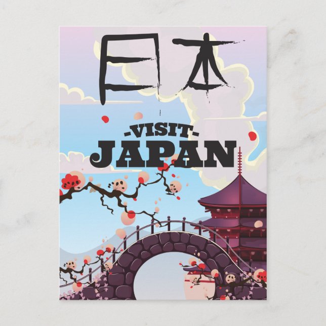 Besuchen Sie Japan Retro-Reiseplakat. Postkarte (Vorderseite)