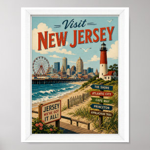 Besuchen Sie New Jersey Reise Vintage Poster