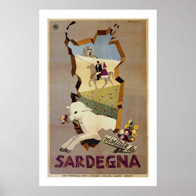Besuchen Sie Sardinien Vintage italienische Reisea Poster (Vorne)