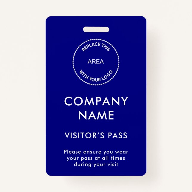 Besucher Pass Firmenname Logo Blau Ausweis (Vorderseite)