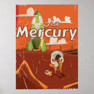Besucht den Planeten Merkur Vintage Sci-Fi Cartoon Poster
