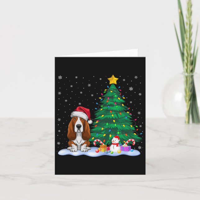 Bet Hound Hund Xmas Tree Lights Reindeer Hat Chris Karte (Vorderseite)