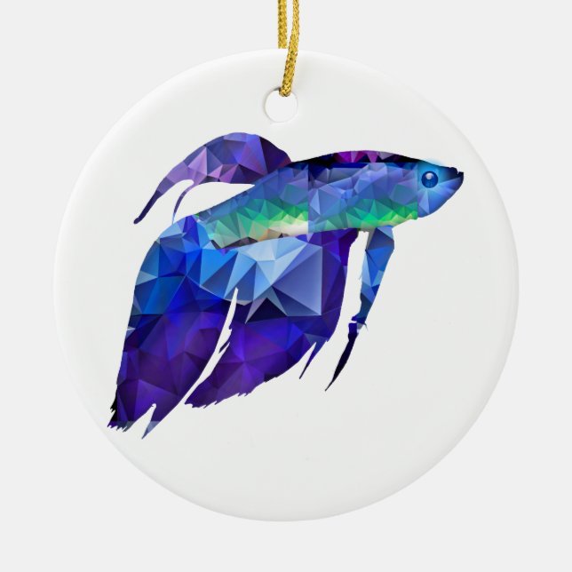 Betafische für Polygon-Mosaik-Blau Keramik Ornament (Vorne)