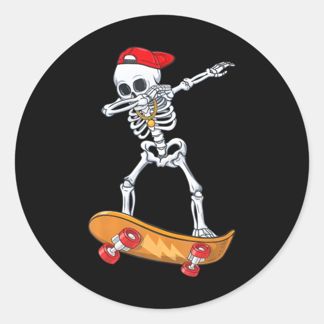 Betäuben Skeletts Skateboarding lustigen Skater Runder Aufkleber (Vorderseite)