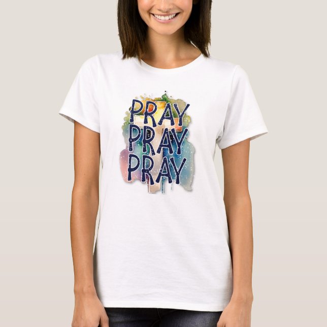 Bete Bete Wasserfarbe mit Kreuz T-Shirt (Vorderseite)