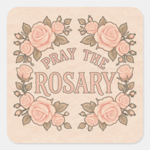 Bete den Rosary Peach Floral Religious Quadratischer Aufkleber