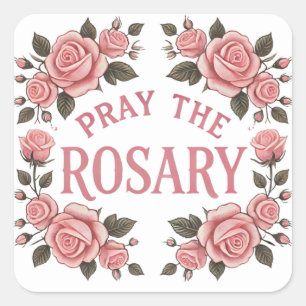 Bete die Rosary Pink Floral Religious Quadratischer Aufkleber