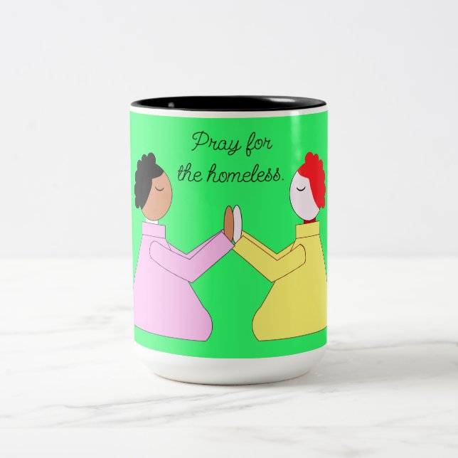 Bete für Obdachlose: Grün Zweifarbige Tasse (Mittel)