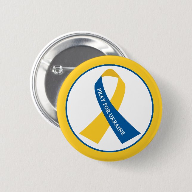 Bete für Ukraine Blue Yellow Ribbon Button (Vorne & Hinten)
