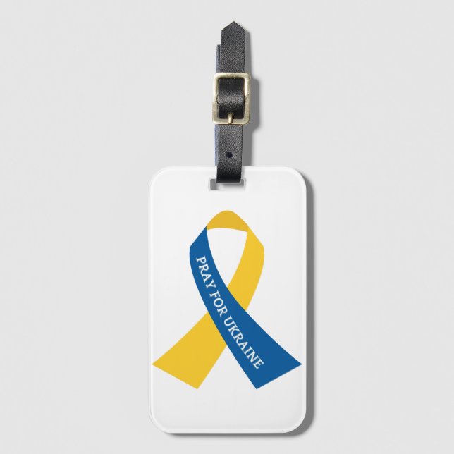 Bete für Ukraine Blue Yellow Ribbon Gepäckanhänger (Vorderseite Vertikal)