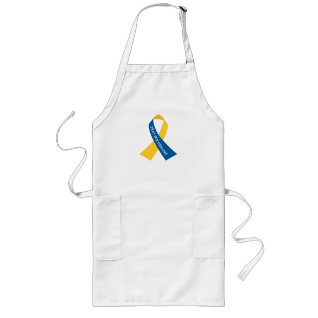 Bete für Ukraine Blue Yellow Ribbon Lange Schürze (Vorne)
