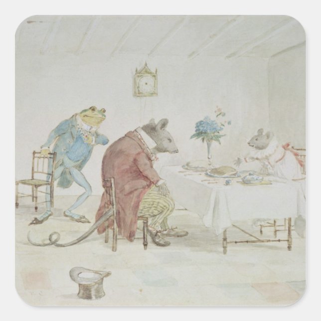 Bete, Miss Mouse, gib uns ein Bier." Quadratischer Aufkleber (Vorderseite)