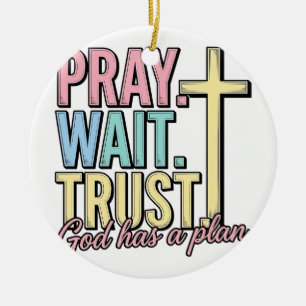Bete Warte Vertraue Kreuz Christlich Vintage Keramik Ornament