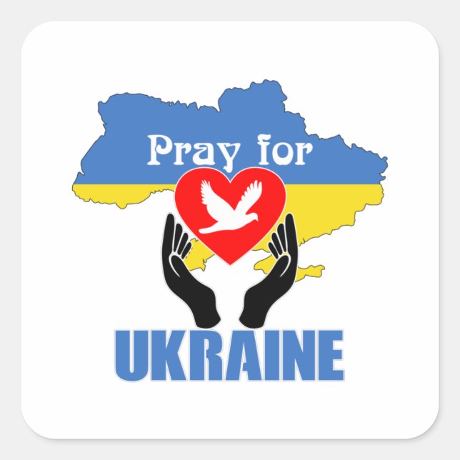 Beten für die Ukraine - Frieden und Liebe Quadratischer Aufkleber (Vorderseite)