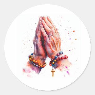 Beten Hände mit Rosenkranz Kreuz Katholisch Religi Runder Aufkleber