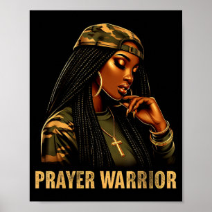 Beten-Kriegerin Schwarze Frau Camo Christlicher Gl Poster