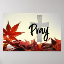 Beten Sie Christliches Kreuz, Herbst Rote Blätter