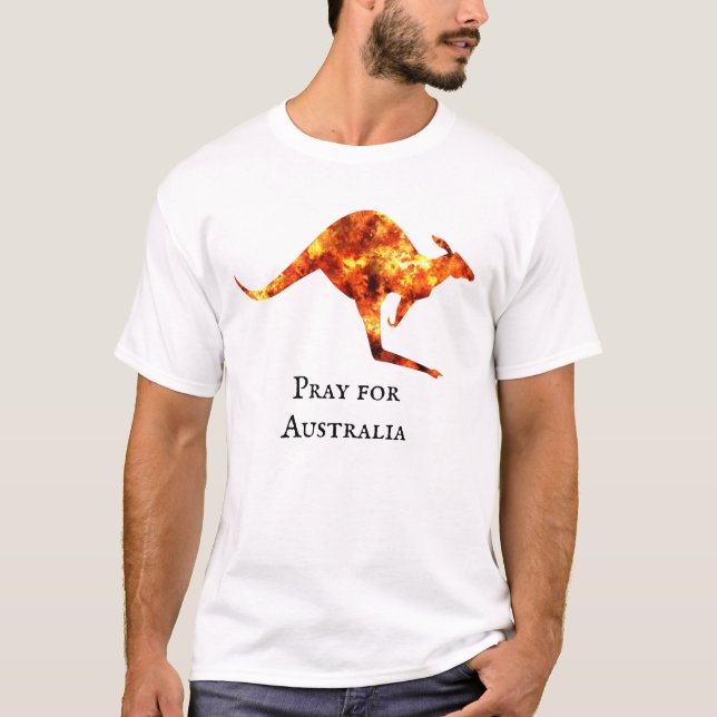 Beten Sie für Australien Kangaroo Flamme Brush Brä T-Shirt (Vorderseite)