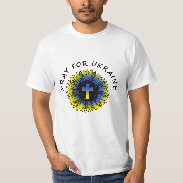 Beten Sie für die Ukraine Sonnenblumen und Cross T T-Shirt (Vorderseite)