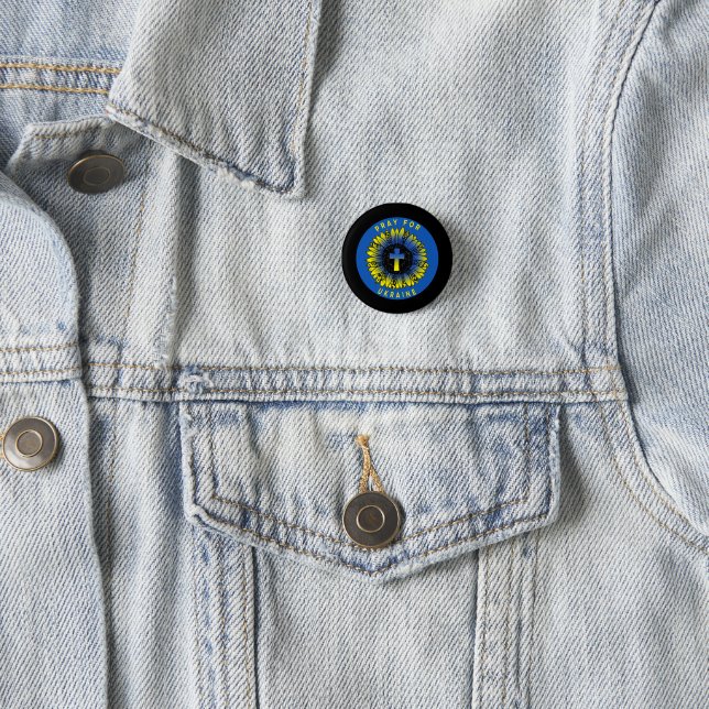 Beten Sie für die Ukraine Sonnenblumen und Kreuz Button (Beispiel)