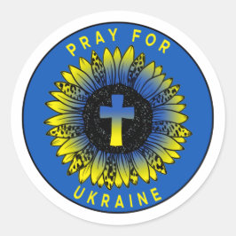 Beten Sie für die Ukraine Sonnenblumen und Kreuz Runder Aufkleber