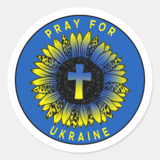 Beten Sie für die Ukraine Sonnenblumen und Kreuz Runder Aufkleber