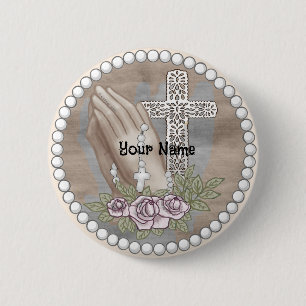 Betende Hände Rosenkranz Button