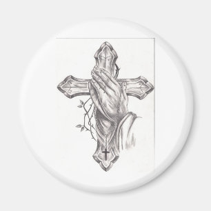 Betende Hände u. Kreuz Magnet