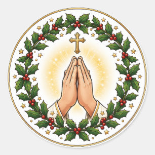 Betende Hände Weihnachts-Holly-Kranz Keramik  Runder Aufkleber