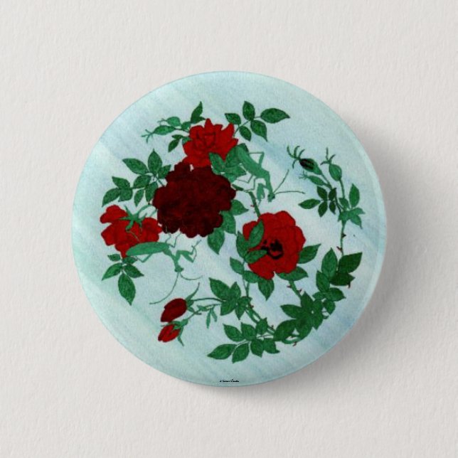 Betender Mantis u. Rosen-Knopf Button (Vorderseite)