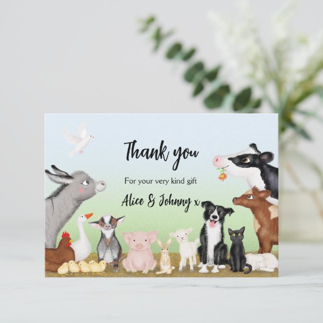 Bêtes animaux de ferme carte de remerciements (pet (Debout devant)