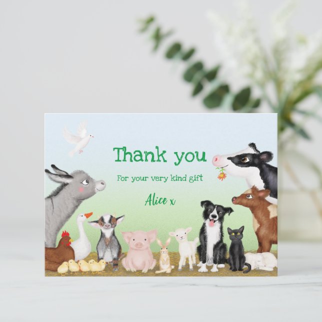 Bêtes animaux de ferme carte de remerciements (pet (Debout devant)