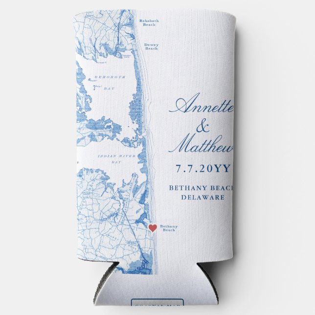 Bethany Beach DE Map Navy Blue Gastgeschenk Hochze Selters Dosenkühler (Vorderseite)