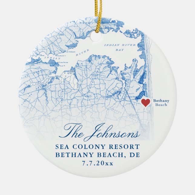 Bethany Beach DE Map Navy Hochzeitsfest Foto Weihn Keramik Ornament (Vorne)