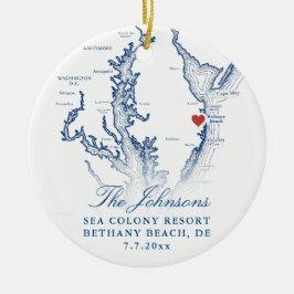 Bethany Beach DE Map Navy Hochzeitsfest Foto Weihn Keramik Ornament
