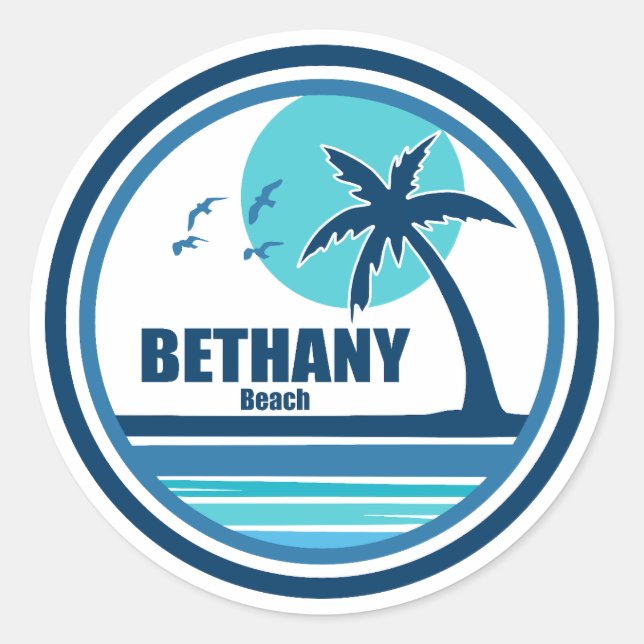 Bethany Beach Delaware Palm Tree Birds Runder Aufkleber (Vorderseite)