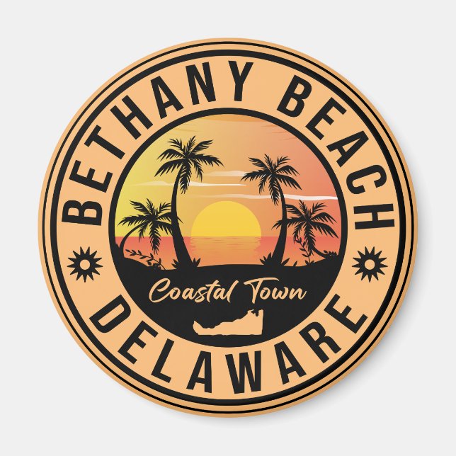 Bethany Beach Delaware Palmen Tree Retro Sunset 80 Magnet (Vorne)