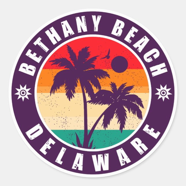 Bethany Beach Delaware Palmen Vintager 80er Runder Aufkleber (Vorderseite)