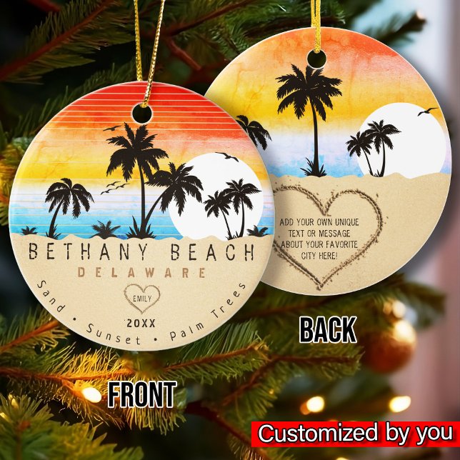 Bethany Beach Delaware Sunset Beach Palm Tree 80er Keramik Ornament (Von Creator hochgeladen)