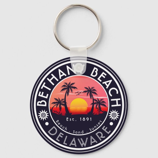 Bethany Beach Delaware Sunset Beach Palm Tree 80er Schlüsselanhänger (Vorderseite)